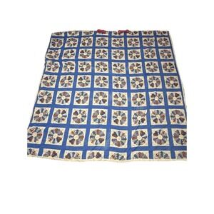 Handmade Patchwork Quilt Bed Throw Blanket Blue Dresden Plate 83" x 83"